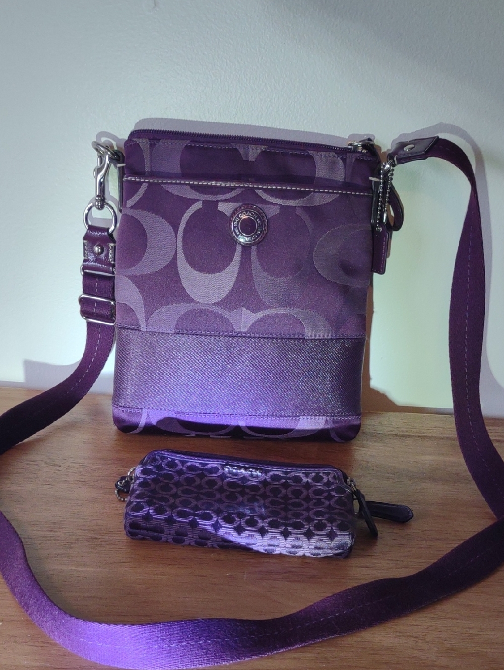 Coach Purple Signature Crossbody with Matching Coin Pouch